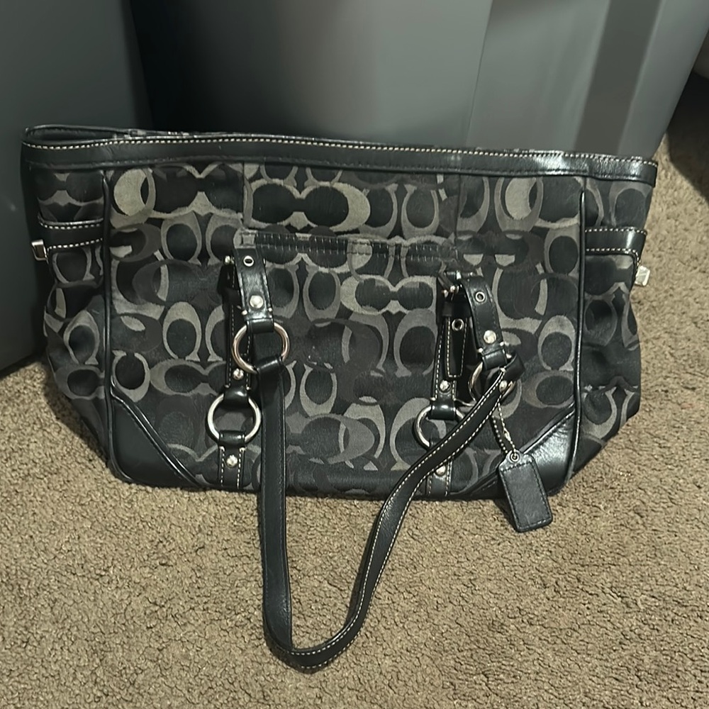 Coach Black and Gray Signature Shoulder Bag